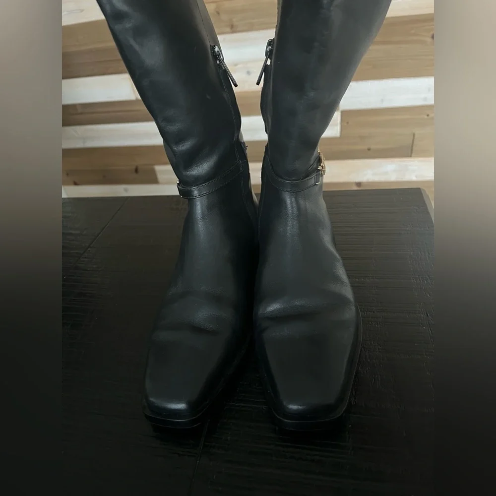 Sam Edelman Clive Black Black Leather Square Toe Tall Boot SZ 6 - Picture 5 of 8